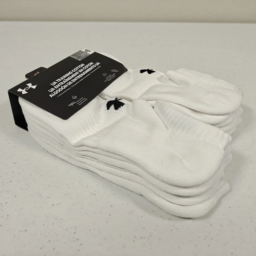 UNDER ARMOUR Men's 8.5-13 Training Cotton Cushioned No Show Socks 6-Pairs WHITE